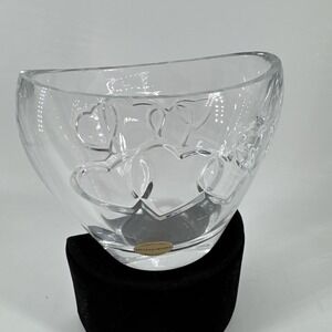 Vase with Entwined Hearts Made in France Lead Crystal Oval Heavy Glass Gift